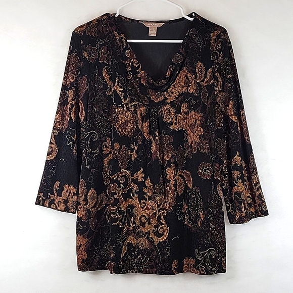 White Stag Floral Drape Collar Stretch Pullover Size L 12-14 - Picture 1 of 7